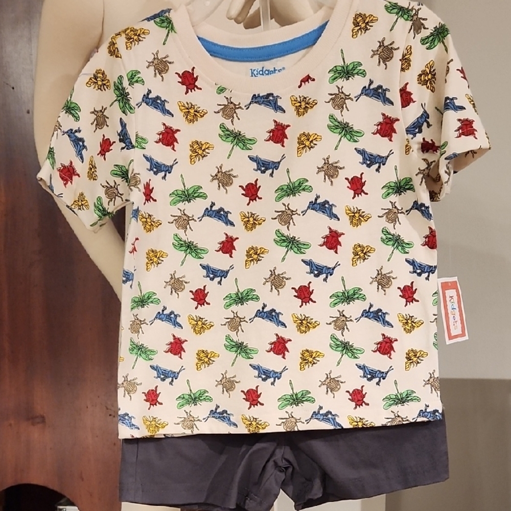 Kidgets Insect Print Tee with Blue Neckline